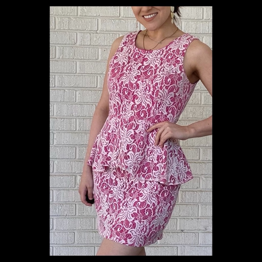 Womans S Romeo+Juliet Couture Pink Lace Peplum Dress ORIGINALLY $185 PRFCT CNDTN